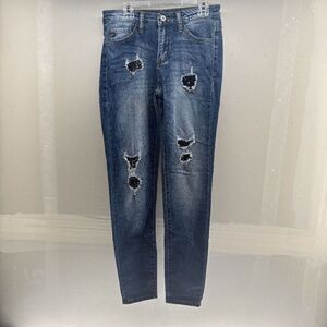 Kancan Women Size 27 28x28‎ Jeans Black Sequin Patch Mid-Rise KC5121D NWOT